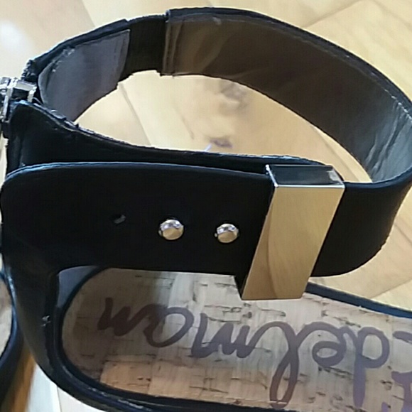 Sam edelman black zip up ankle strap wedge sandals 8.5M - Picture 7 of 8